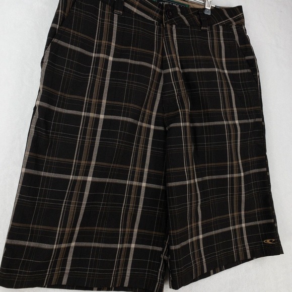 O'Neill Shorts Men's 31 Brown Plaid 11 Inch Inseam Flat Front - Picture 4 of 14